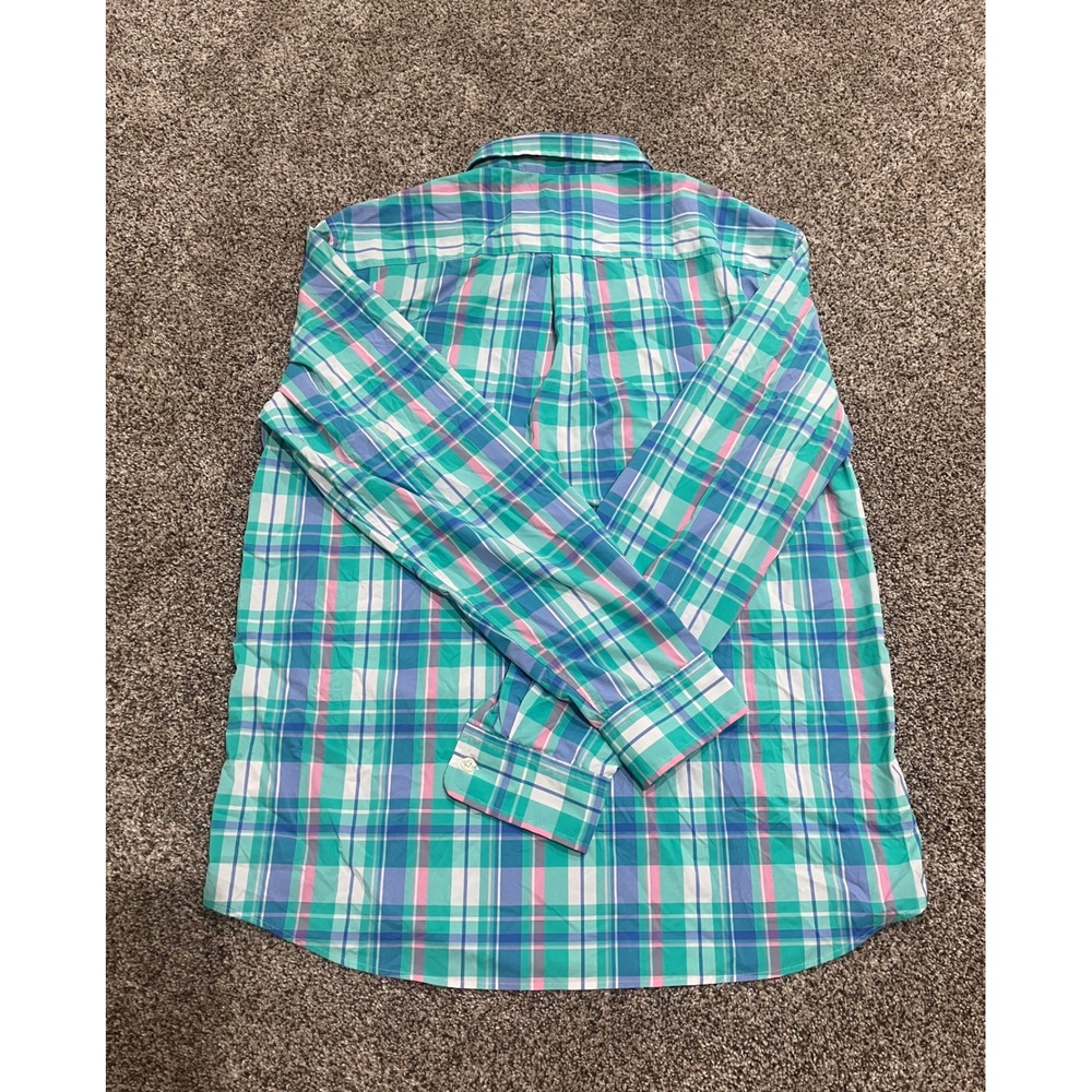 Vineyard Vines OTG Performance Plaid Button Down Shirt Mens Medium Green Blue - Picture 2 of 5